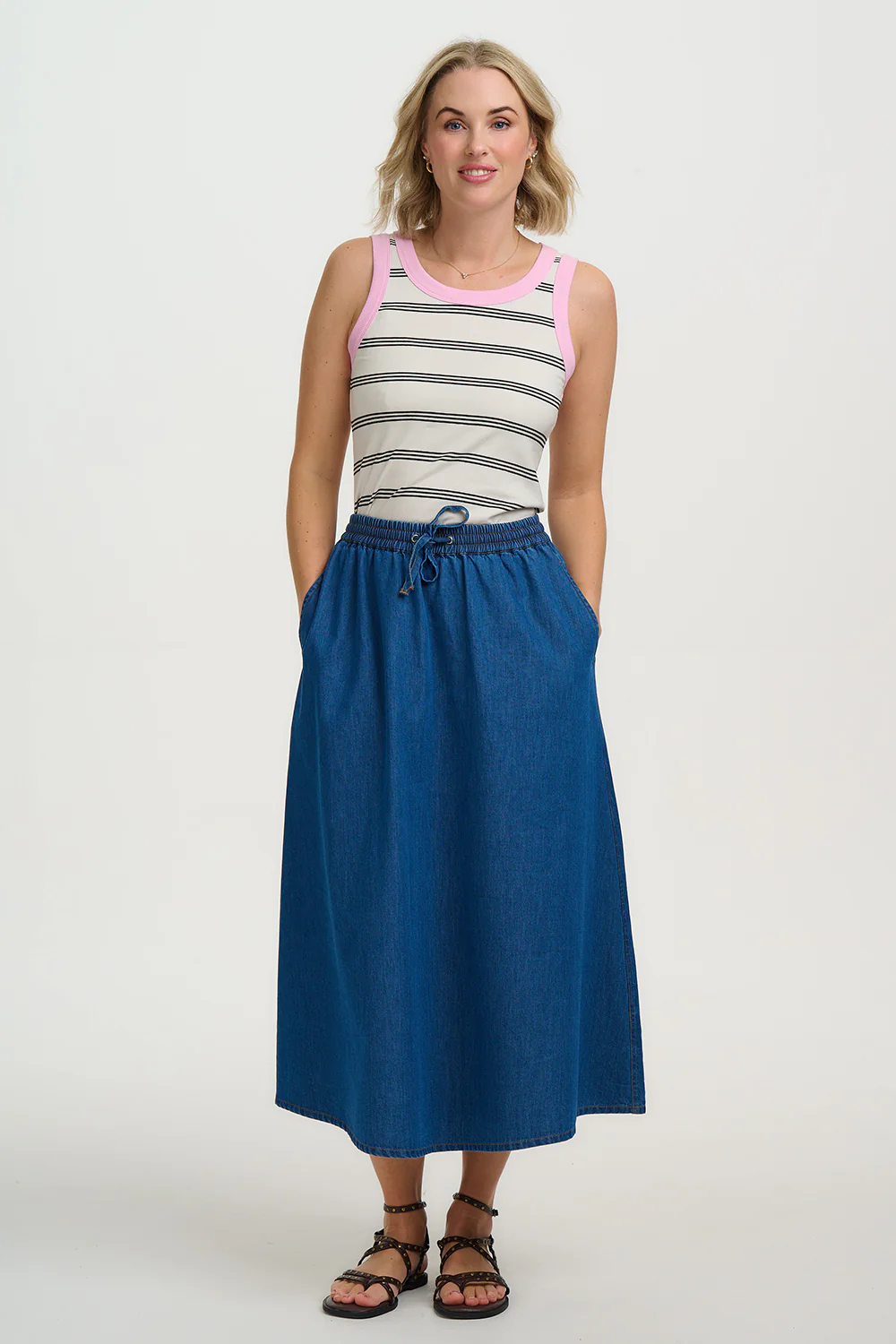 Allegra Midi Skirt - Deep Blue Denim