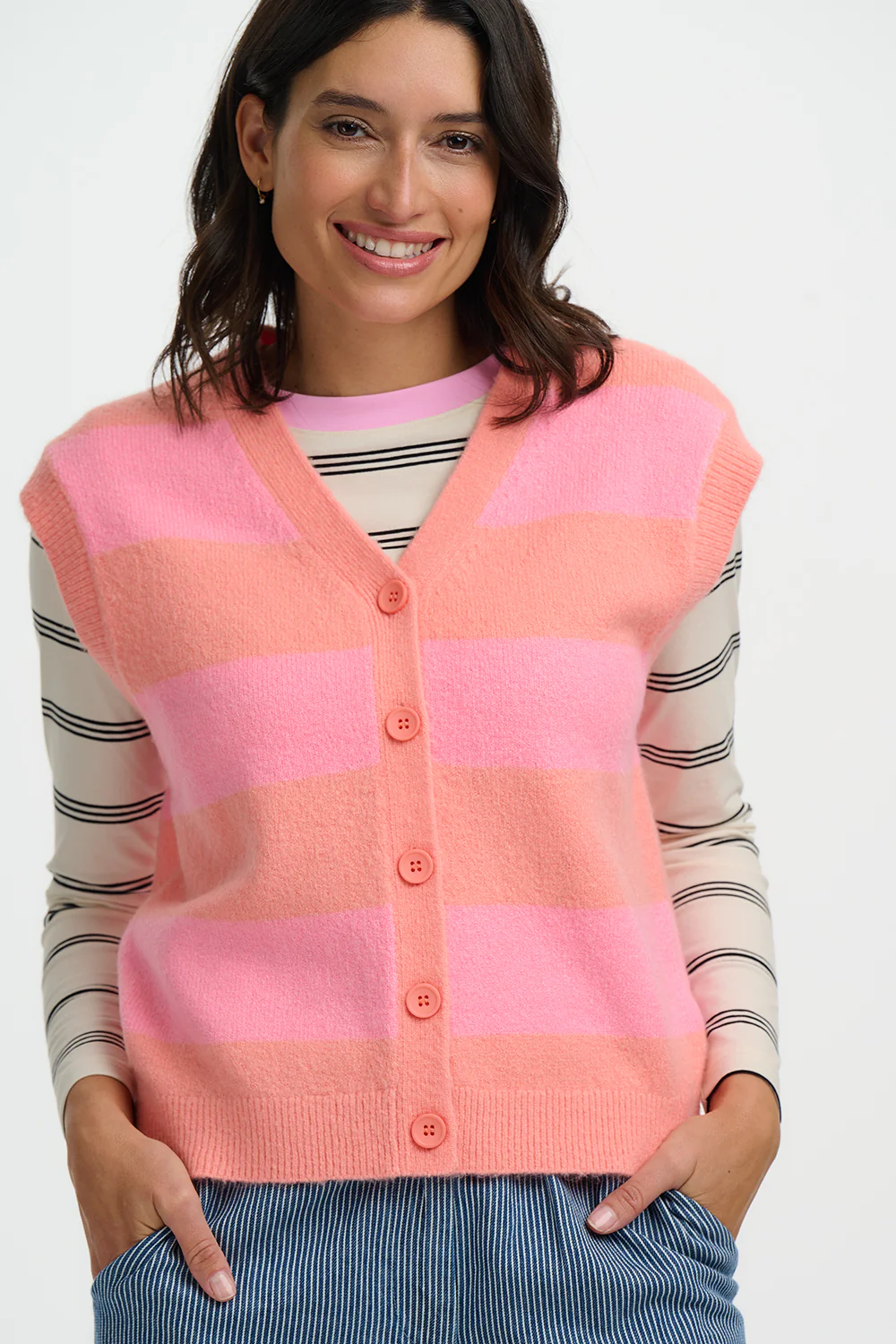 Amber Knit Vest - Peach/Pink, Pastel Stripe - Image 3