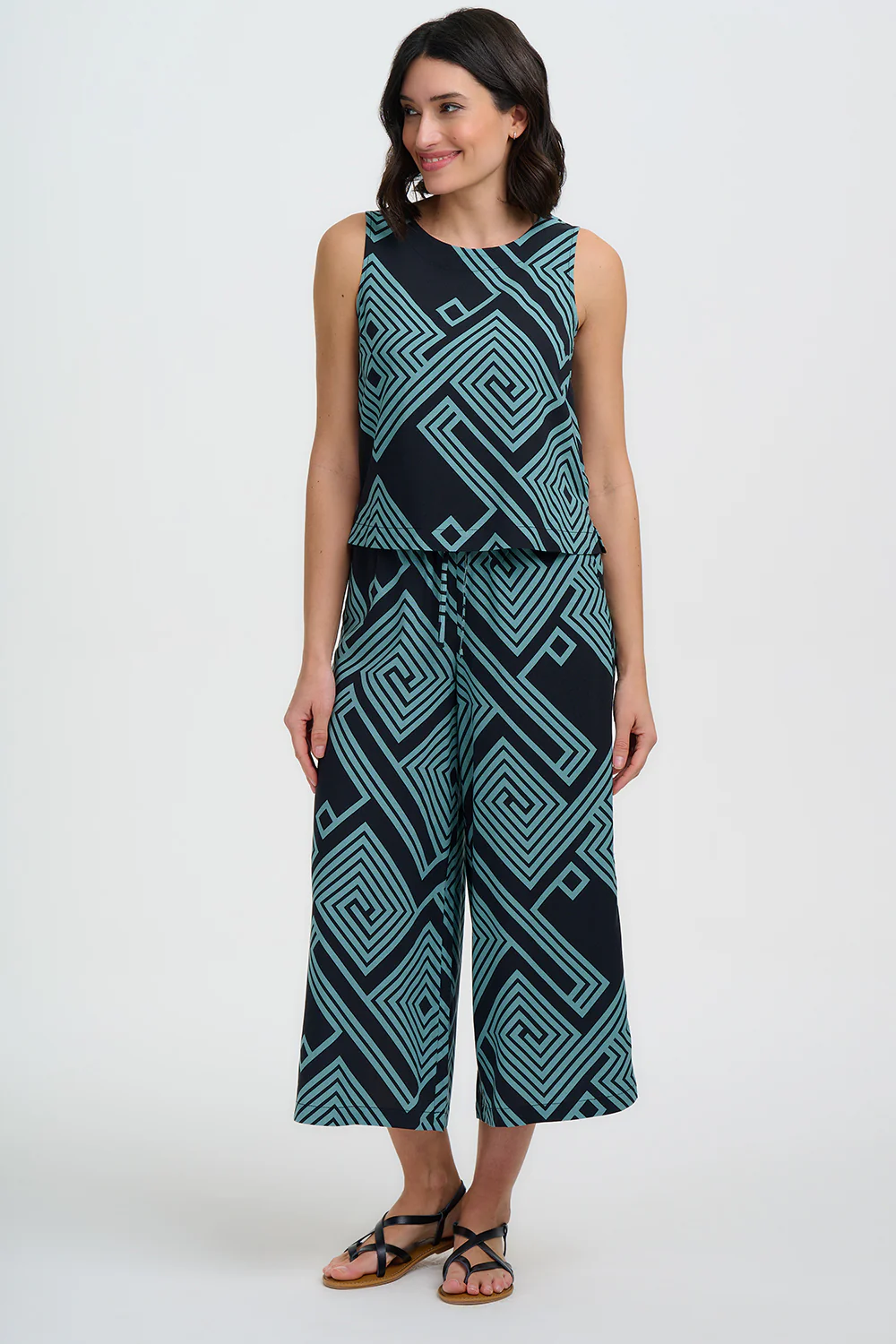 Marissa Top - Black/Green, Geometric Lines - Image 7