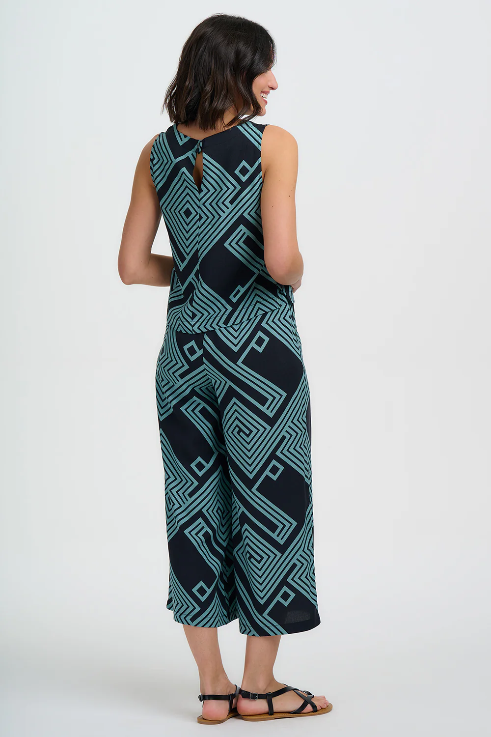 Marissa Top - Black/Green, Geometric Lines - Image 8