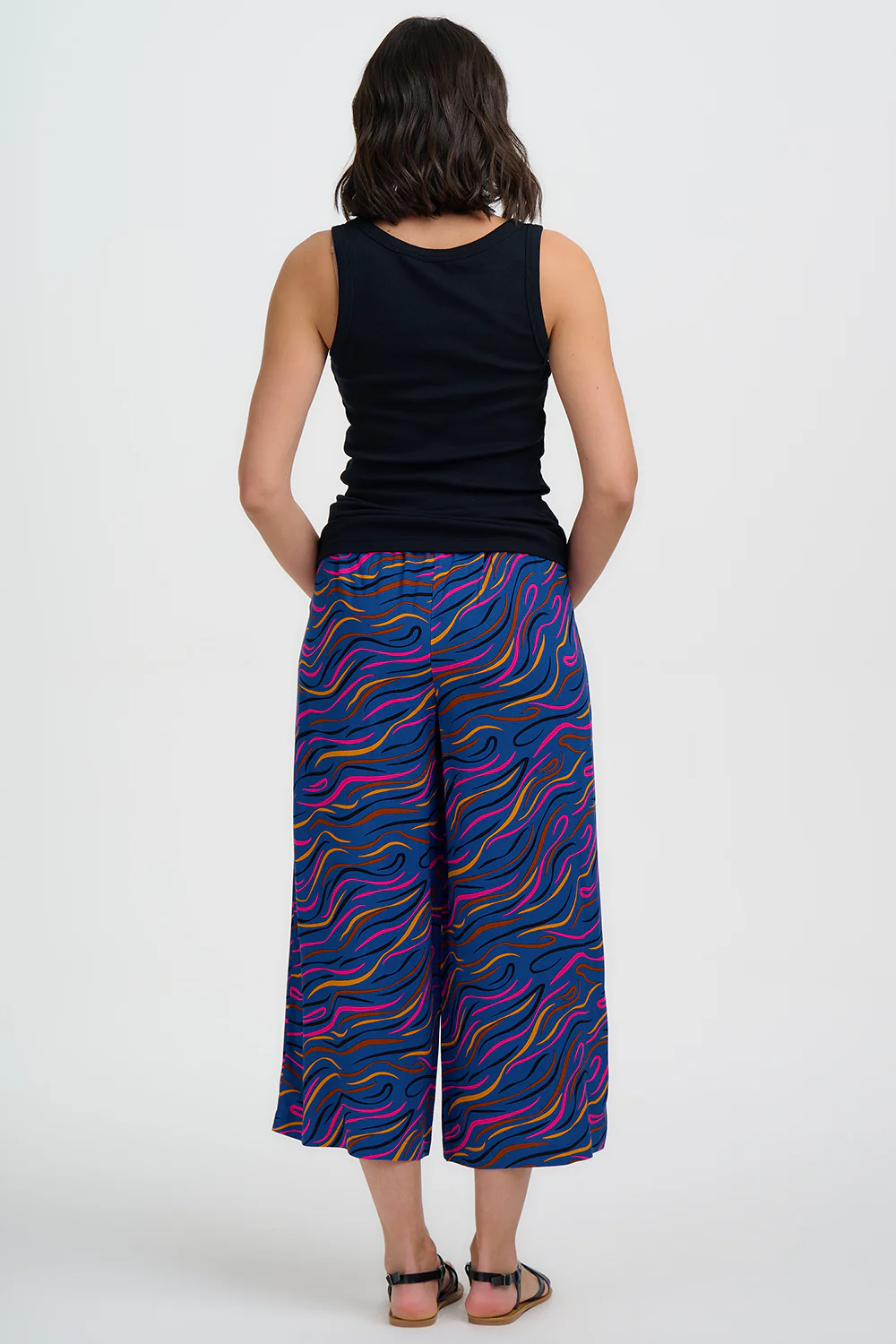 Ameera Cropped Wide Leg Trousers - Bright Navy, Jazz Waves - Image 5