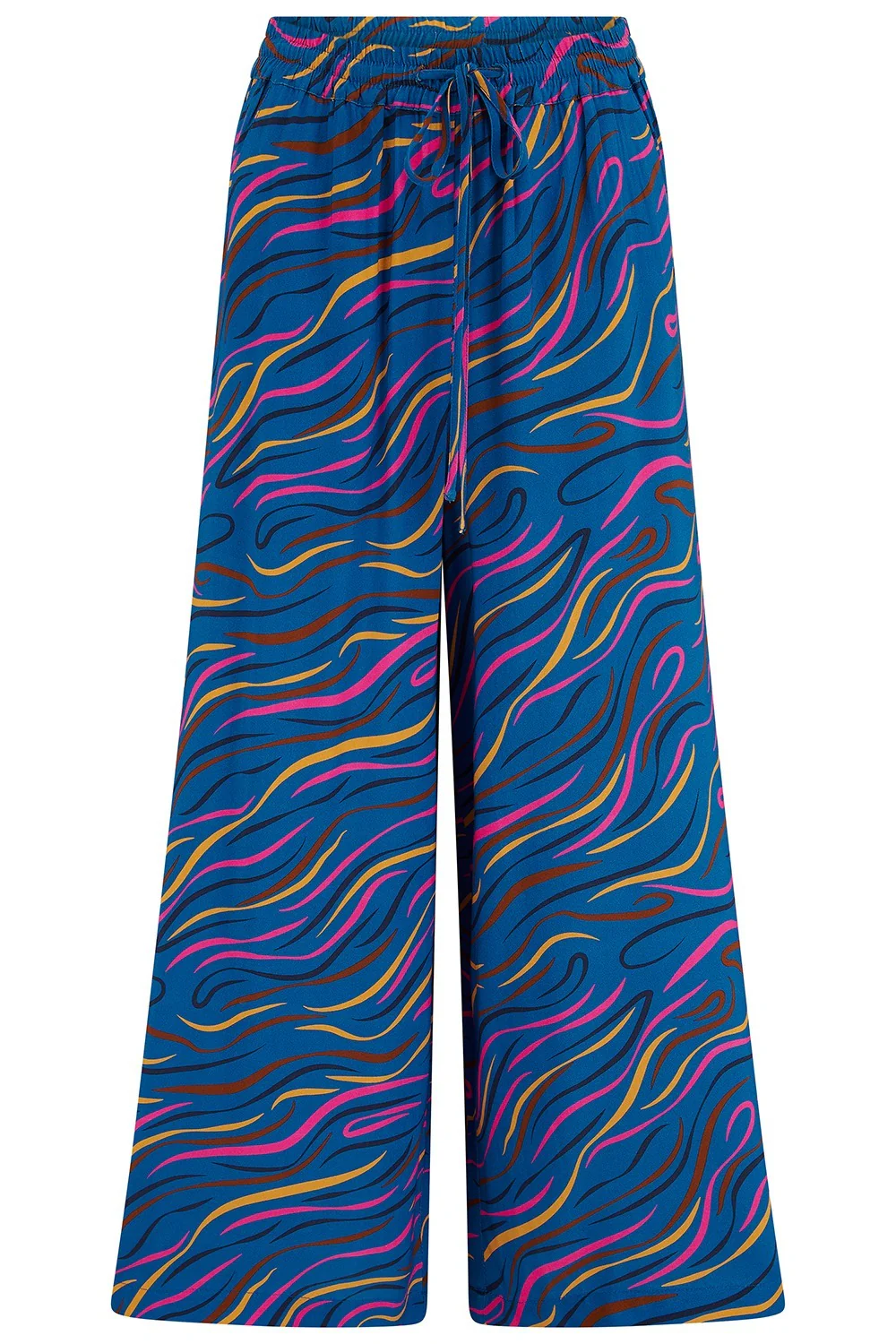 Ameera Cropped Wide Leg Trousers - Bright Navy, Jazz Waves - Image 6