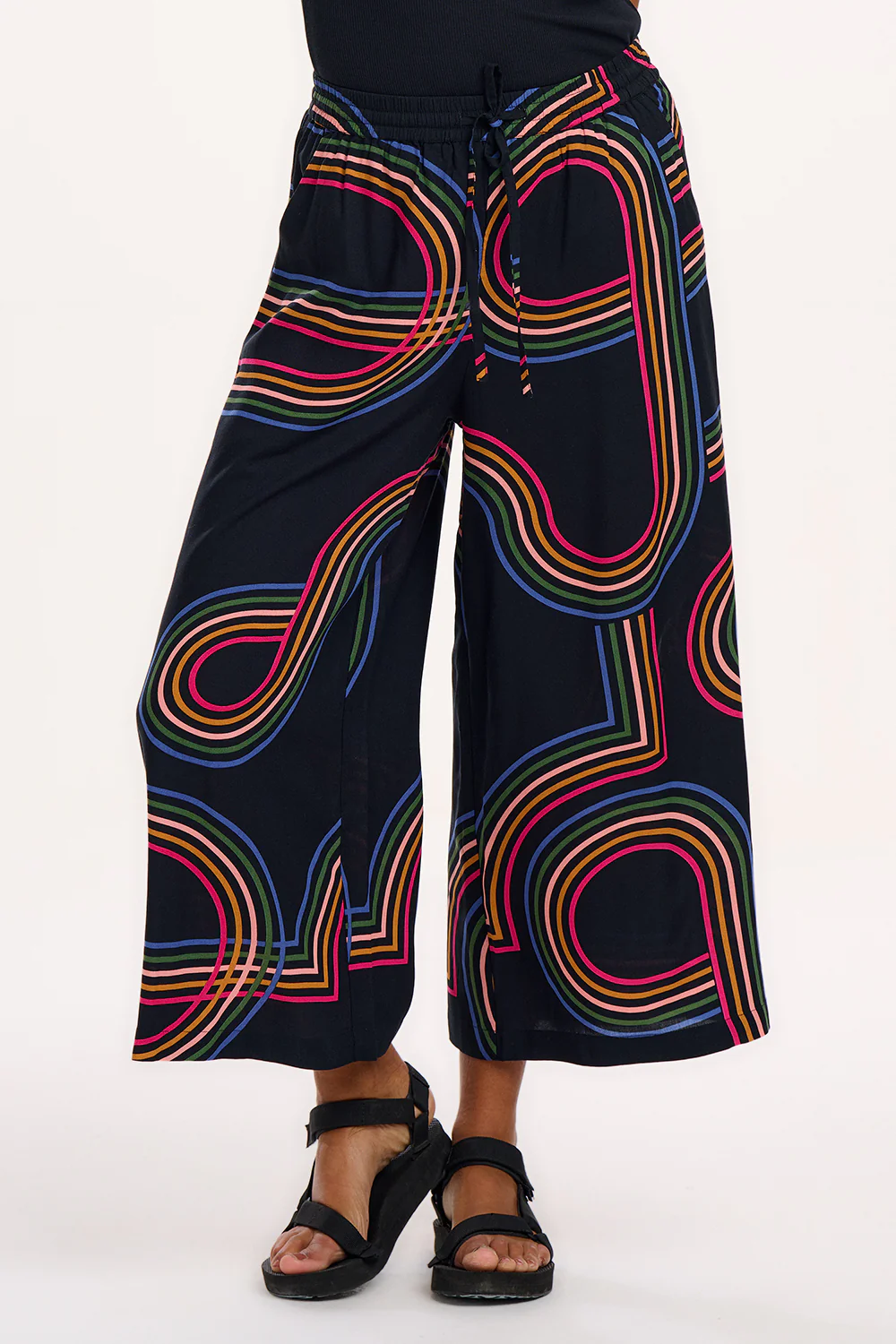 Ameera Cropped Wide Leg Trousers - Black, Retro Racer - Image 3