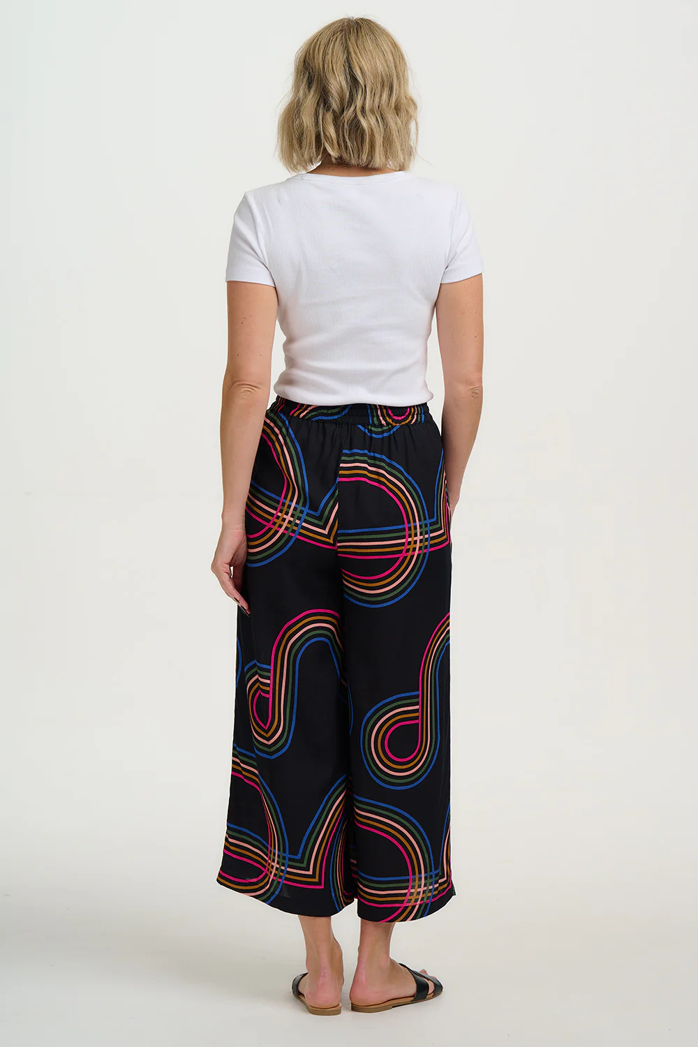 Ameera Cropped Wide Leg Trousers - Black, Retro Racer - Image 4