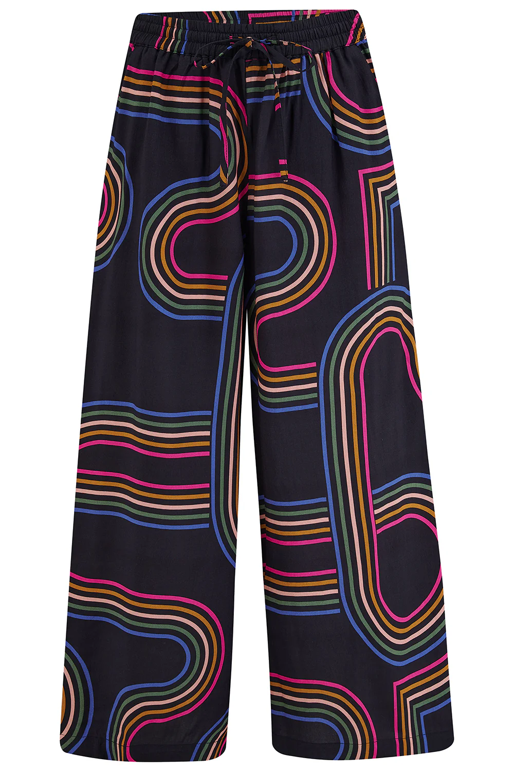 Ameera Cropped Wide Leg Trousers - Black, Retro Racer - Image 5