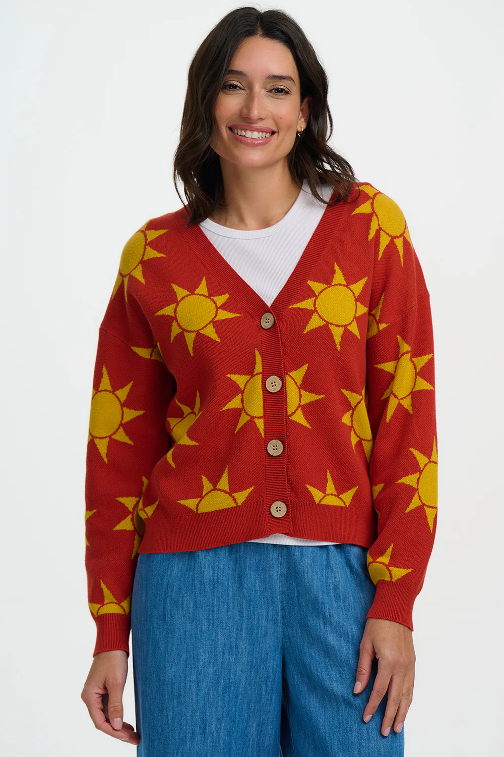 Angelica V-Neck Cardigan - Rusty Red, Canyon Sunshine - Image 2