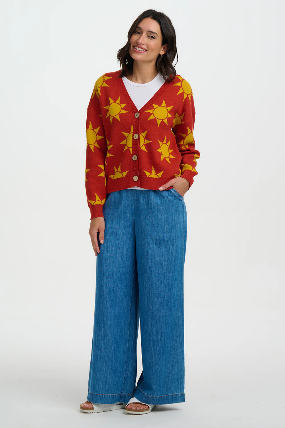 Angelica V-Neck Cardigan - Rusty Red, Canyon Sunshine - Image 4