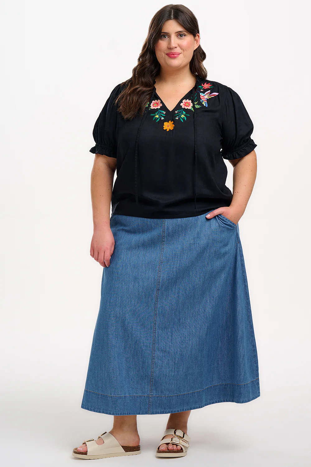 Angelique Shirred Top - Black, Tropical Hummingbird - Image 4