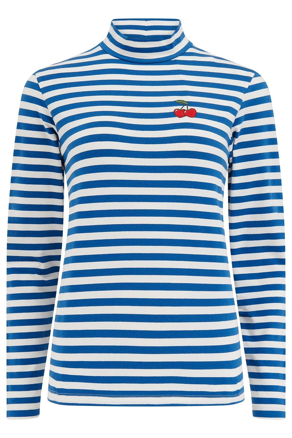 Annika Turtleneck Jersey Top - Off White/Blue, Cherry - Image 6