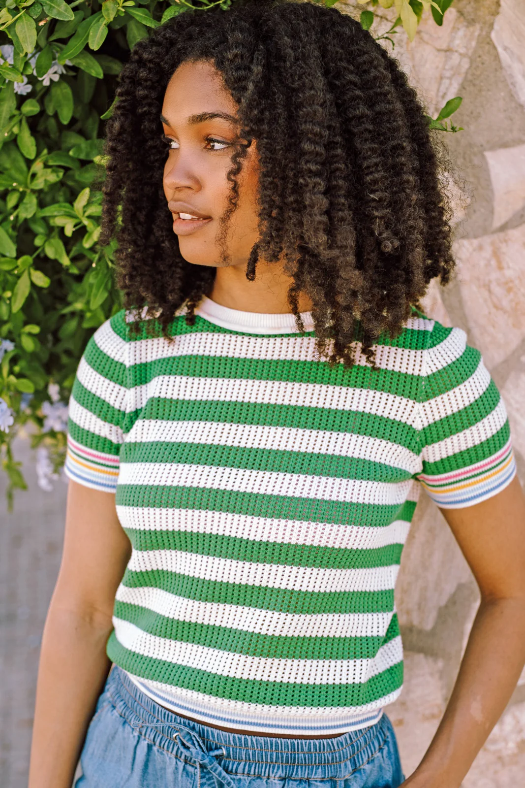 Arden Knit Top - Green/Off-White, Rainbow Tipping - Image 6