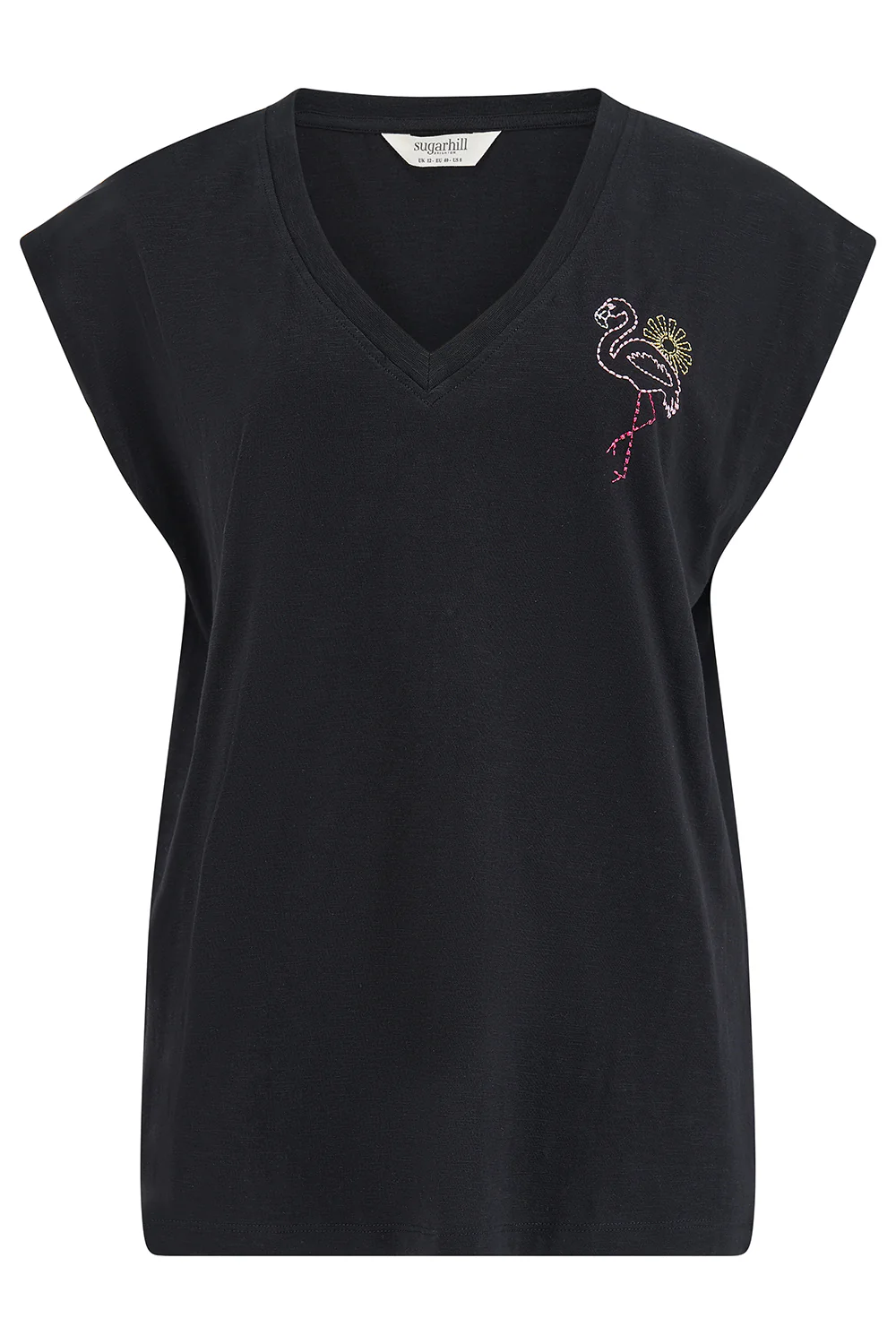 Ariana V-Neck Tank T-Shirt - Black, Flamingo Sun - Image 6