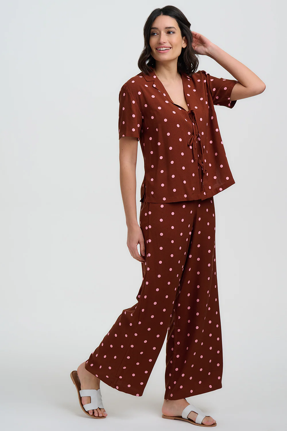 Ariel Shirt - Brown, Pink Polka - Image 3