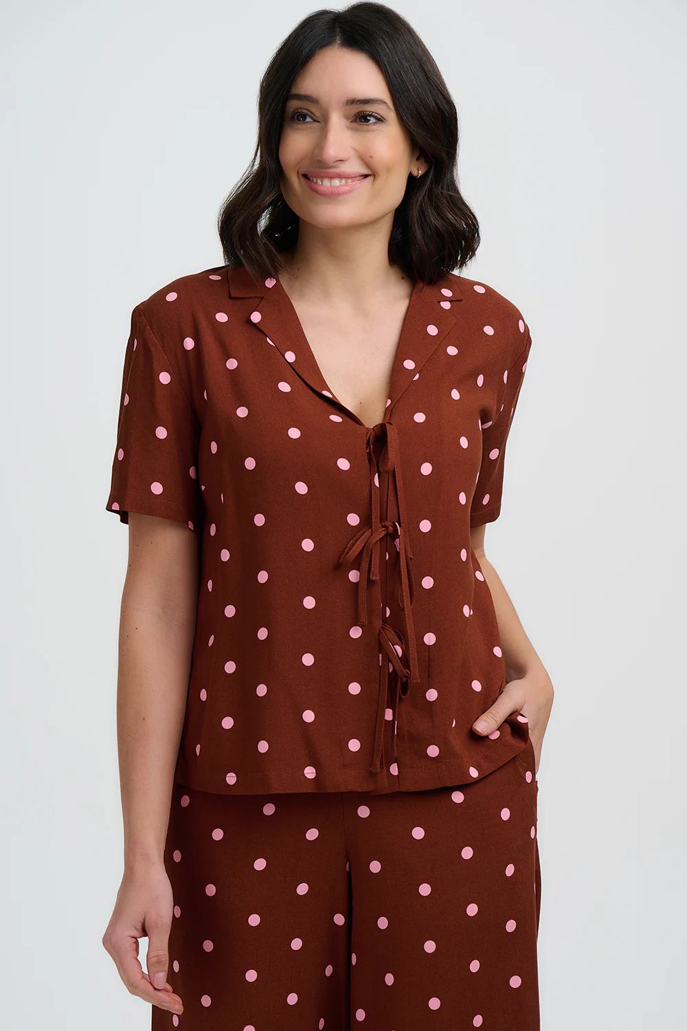 Ariel Shirt - Brown, Pink Polka - Image 4