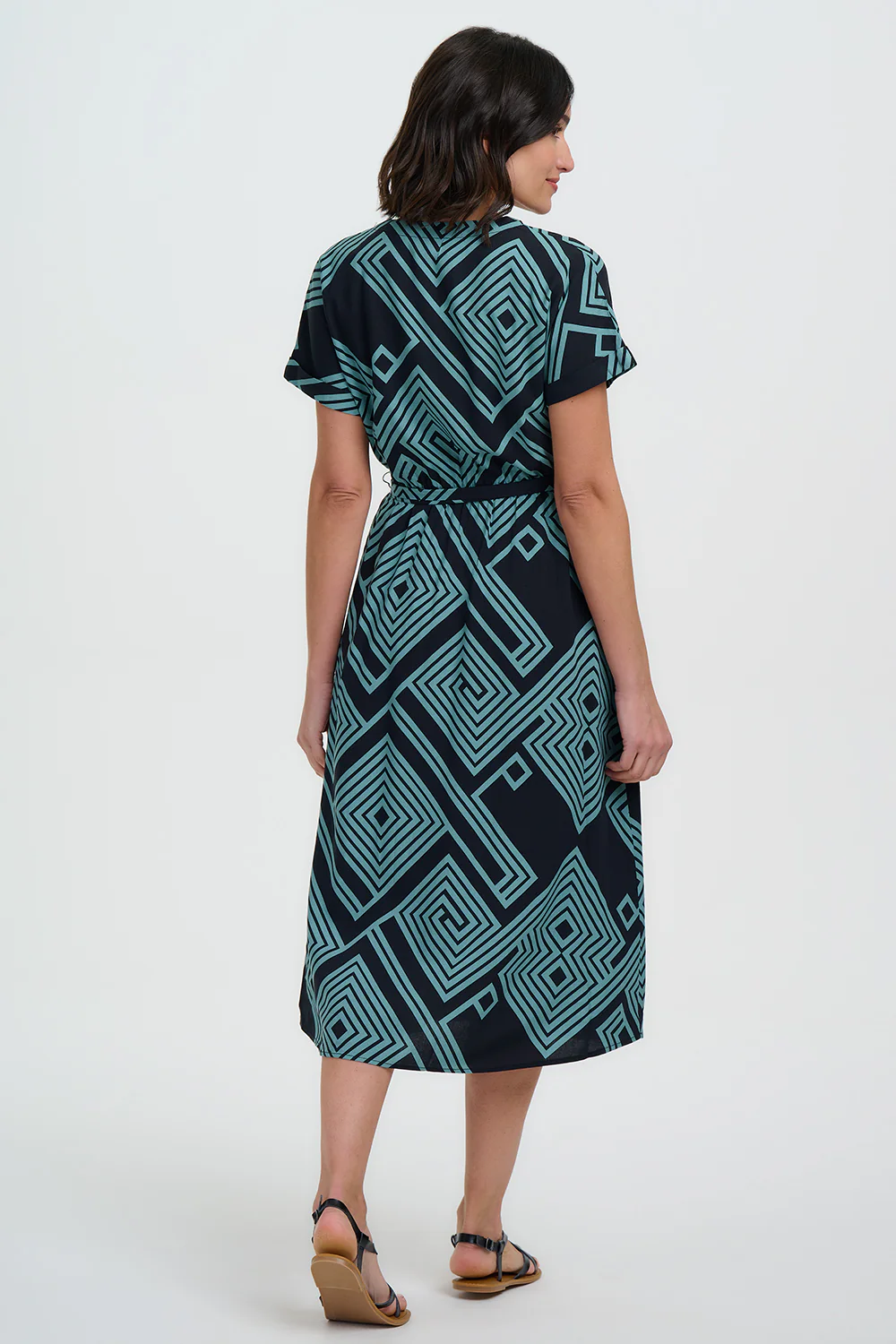 Bethan Midi Dress - Black/Green, Geometric Lines - Image 5
