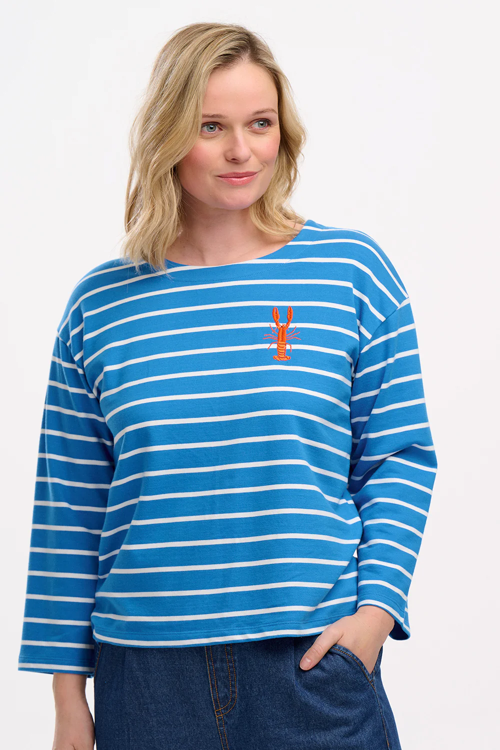 Billie Breton Top - French Blue, Lobster Stripe