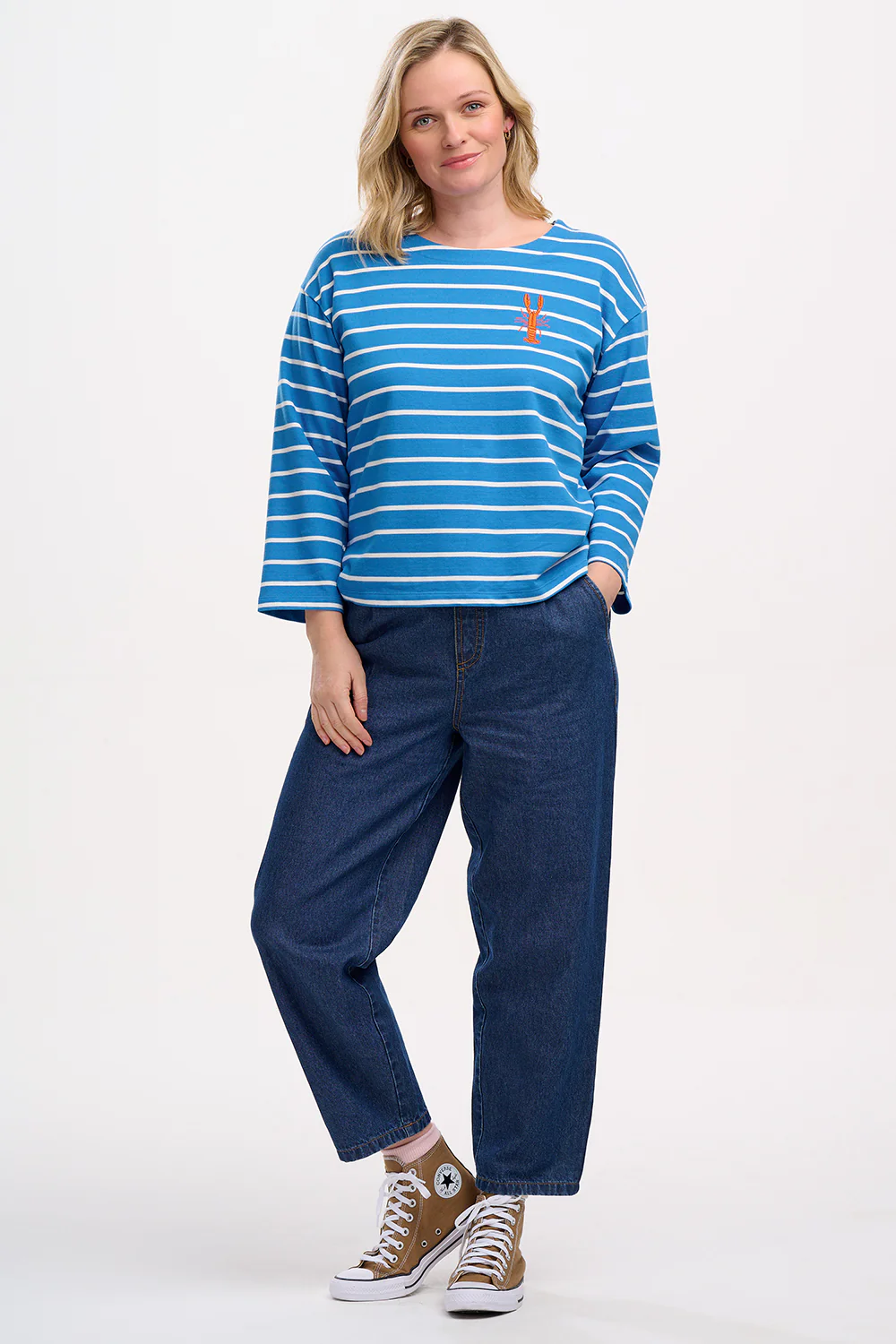 Billie Breton Top - French Blue, Lobster Stripe - Image 3