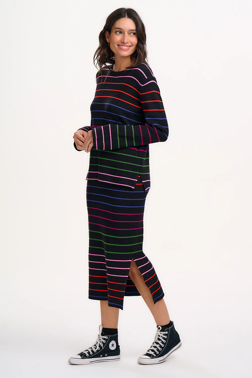 Blanche Knit Skirt - Black, Triple Stripe