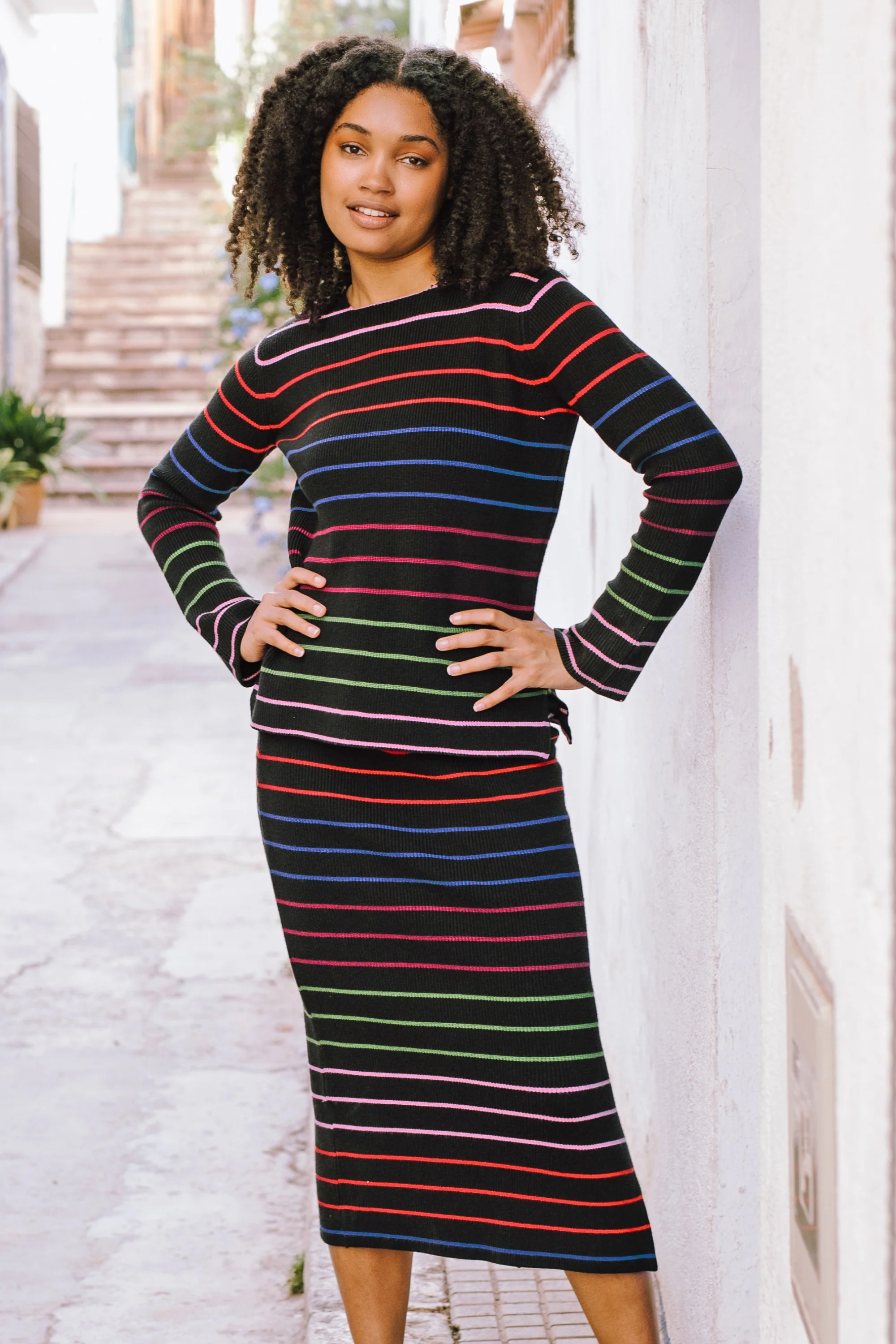 Blanche Knit Skirt - Black, Triple Stripe - Image 3
