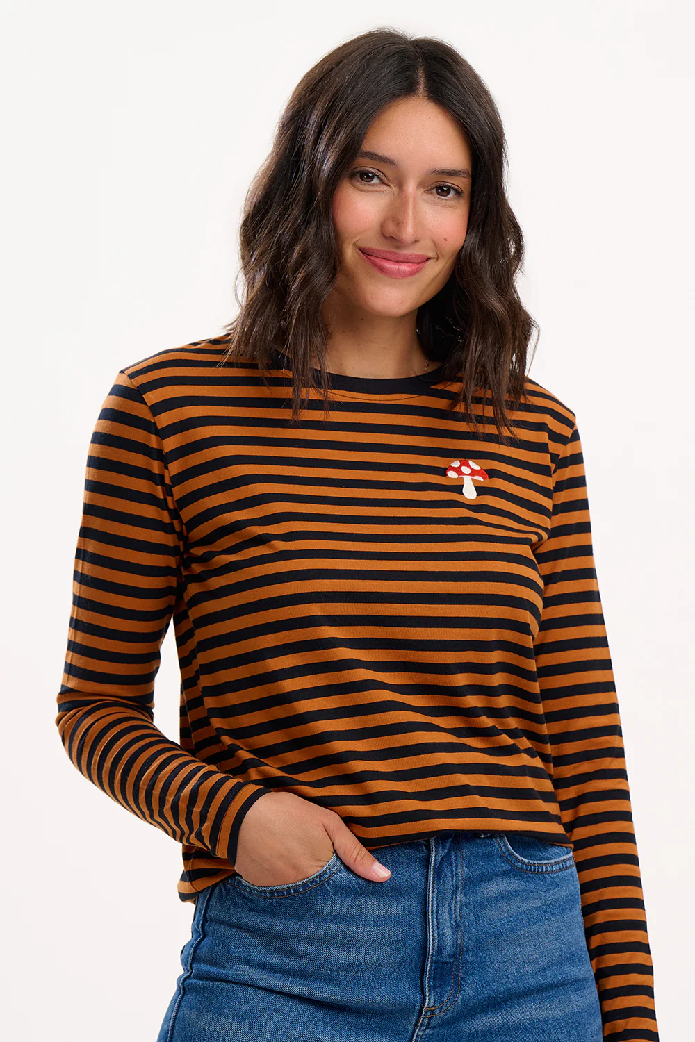 Brunswick Jersey Top - Brown/Black, Mushroom