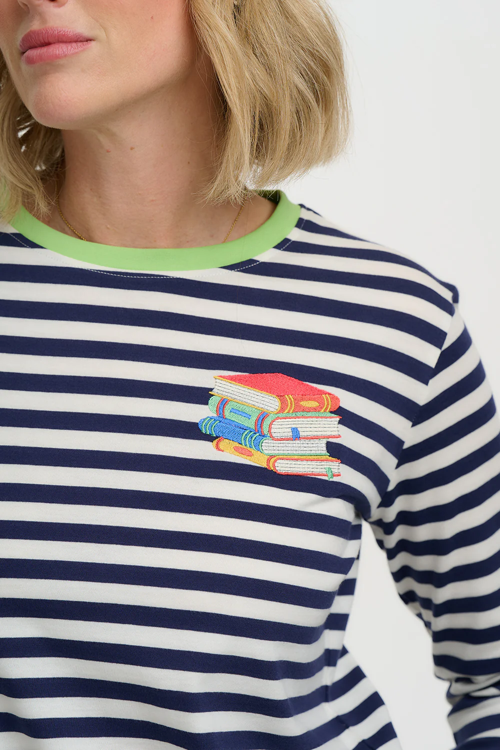 Brunswick Jersey Top - Navy/Off-White Stripes, Books - Image 2