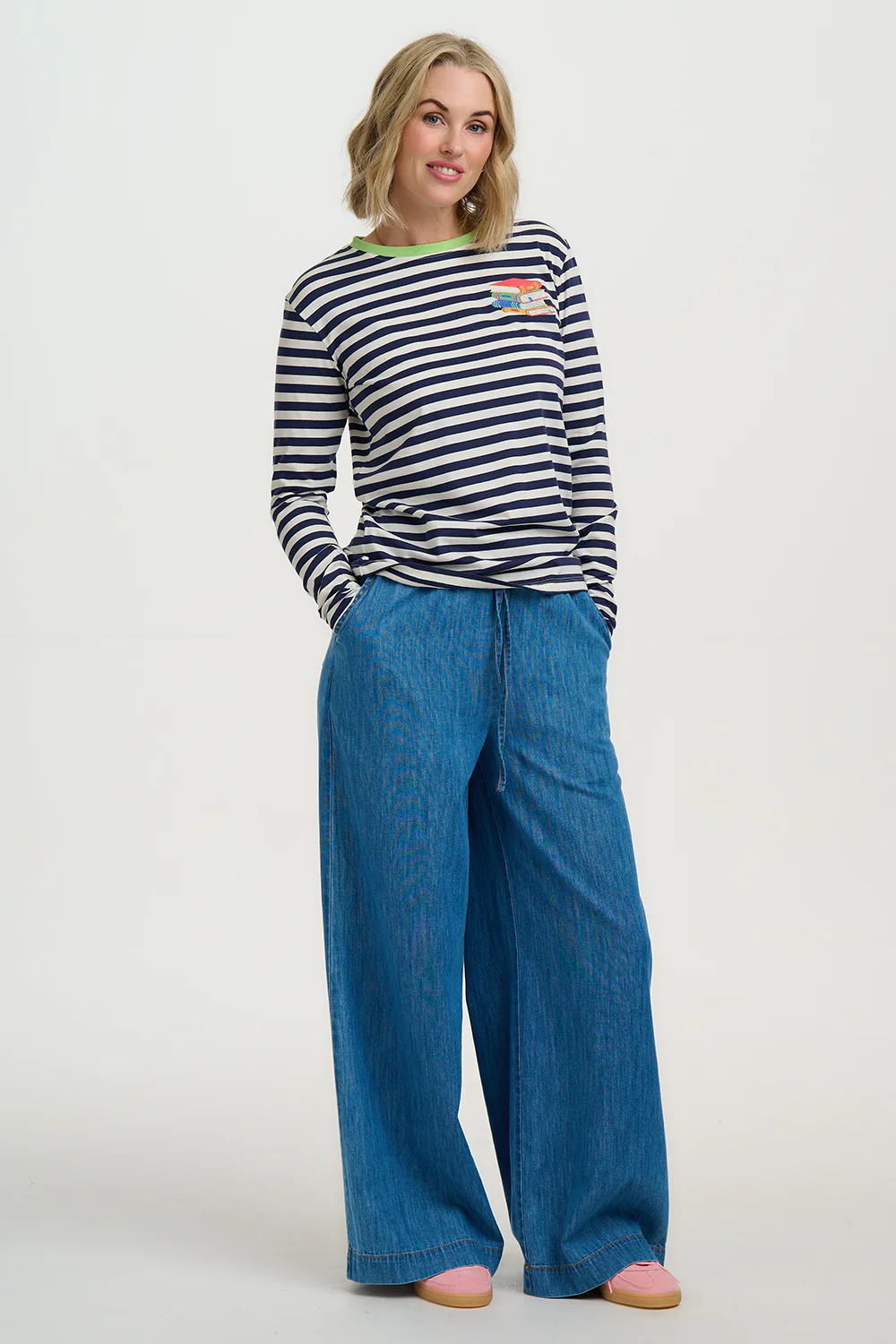 Brunswick Jersey Top - Navy/Off-White Stripes, Books - Image 3