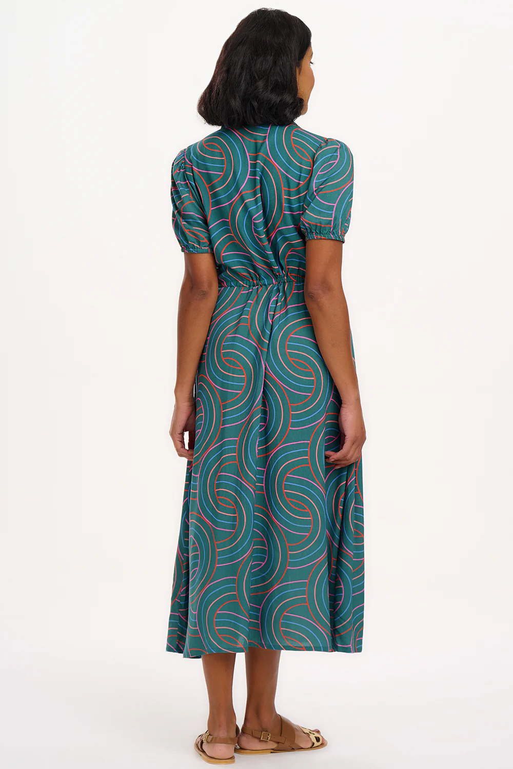 Cassandra Midi Shirt Dress - Green, Concentric Circles - Image 5