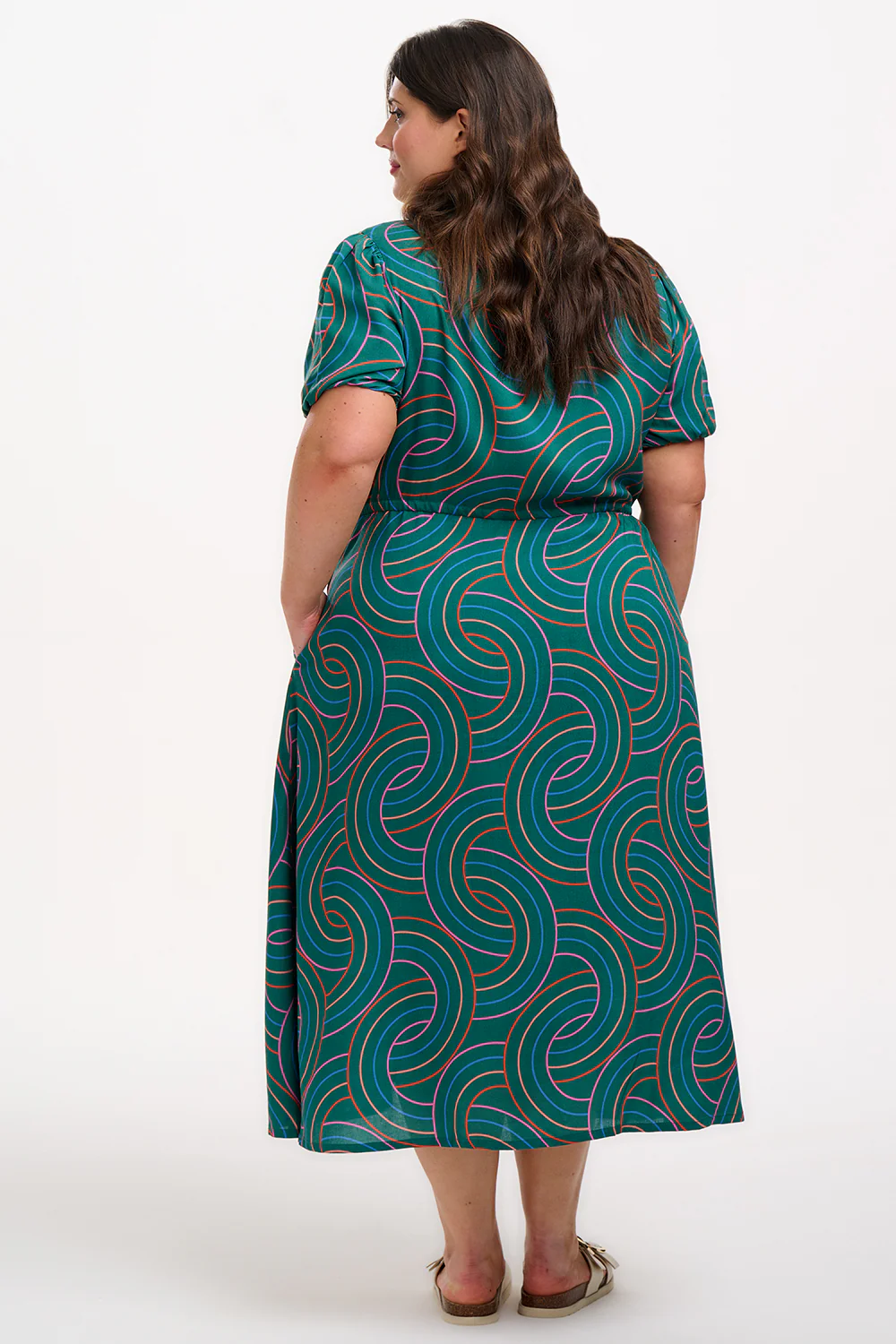 Cassandra Midi Shirt Dress - Green, Concentric Circles - Image 7