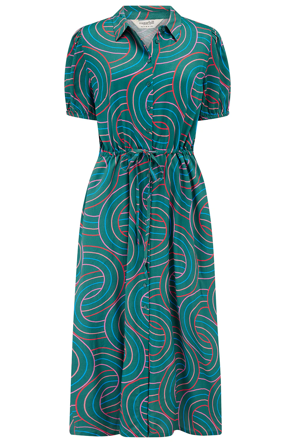 Cassandra Midi Shirt Dress - Green, Concentric Circles - Image 8