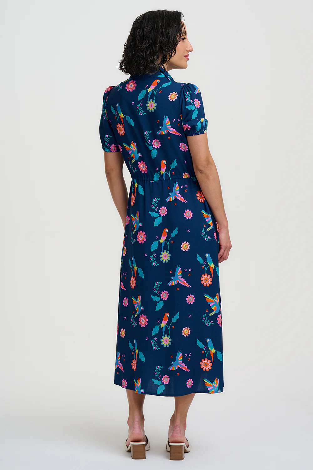 Cassandra Midi Shirt Dress - Teal, Parrot Floral - Image 3