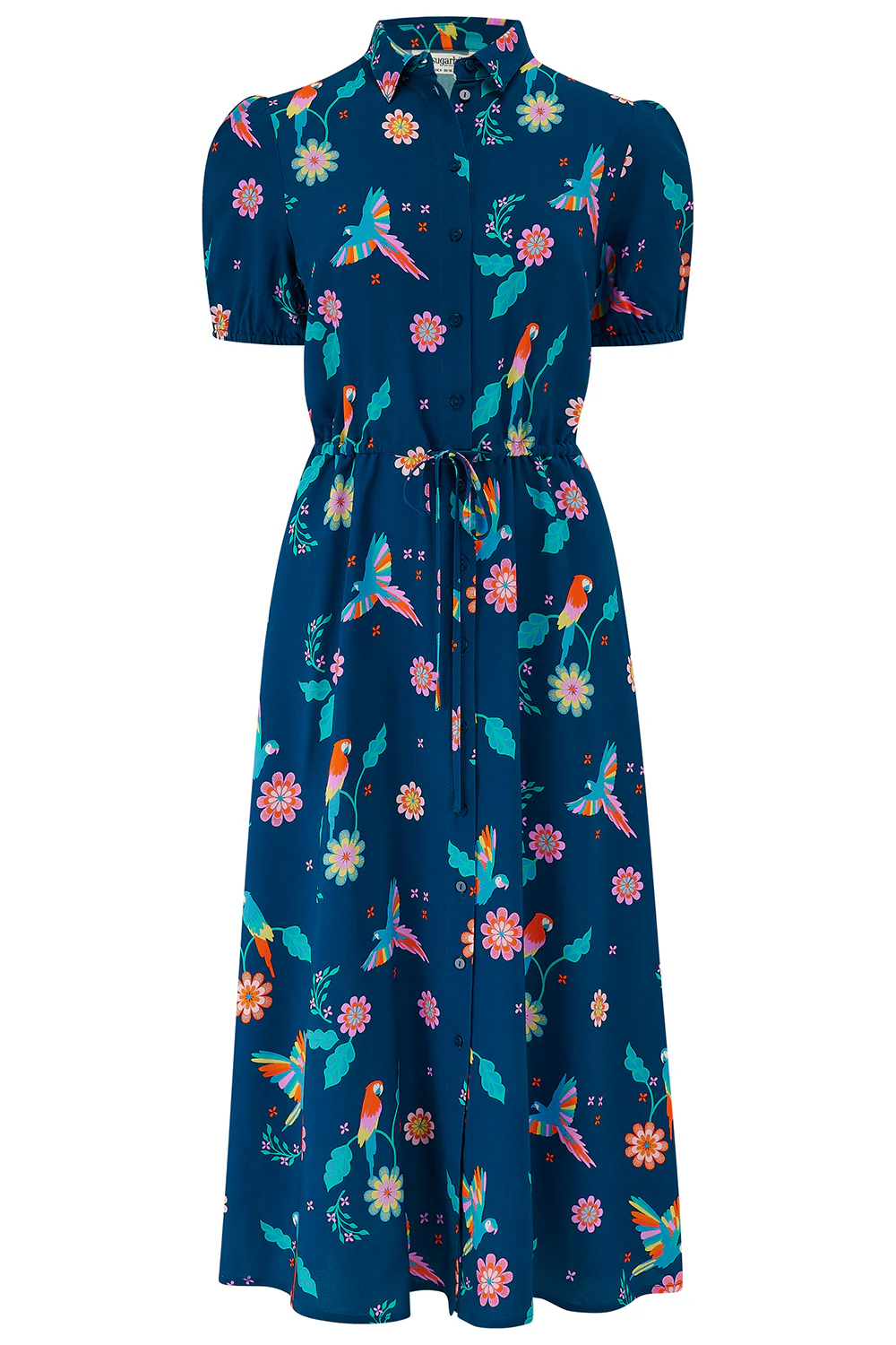 Cassandra Midi Shirt Dress - Teal, Parrot Floral - Image 5