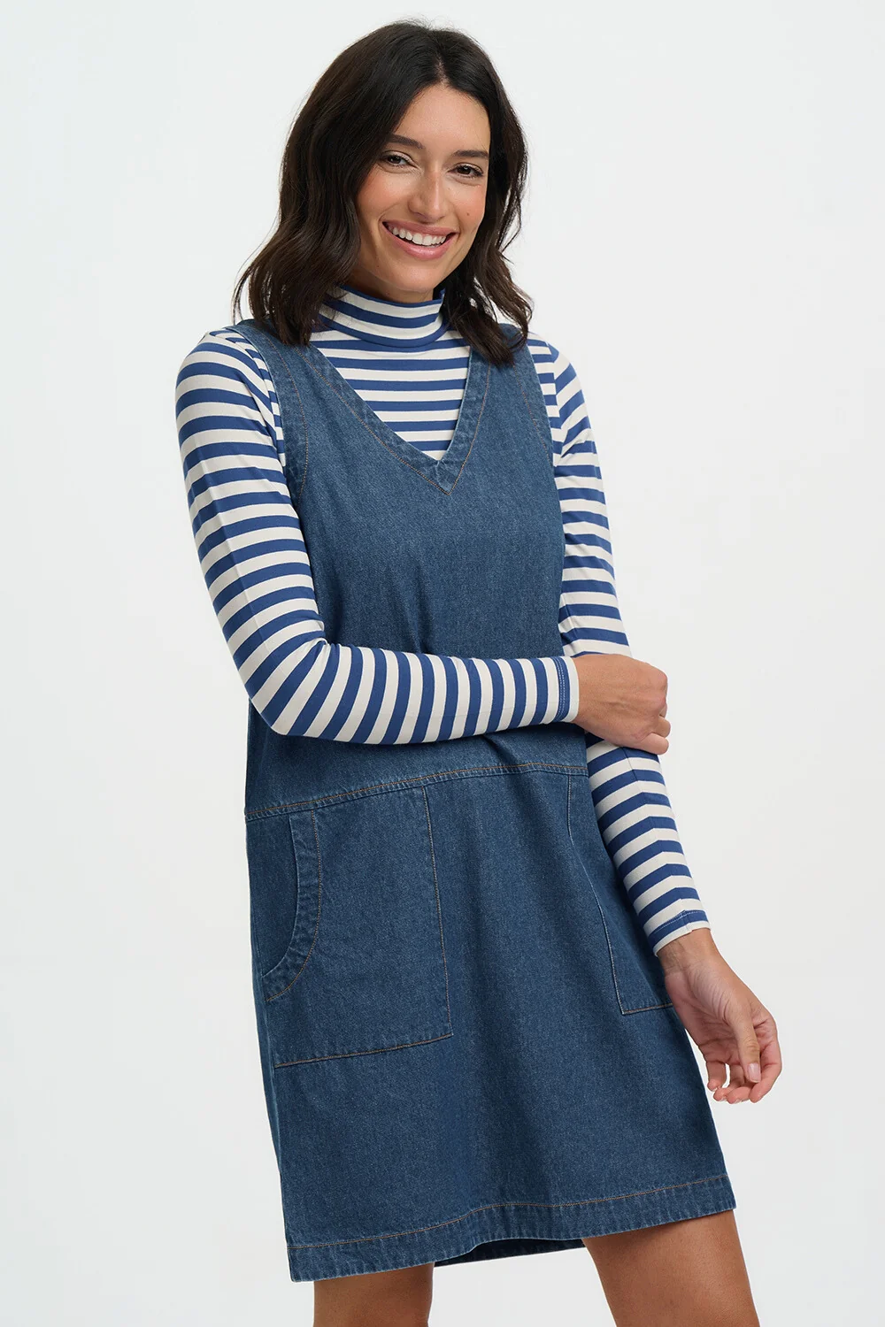 Cecil Tunic Dress - Mid Blue Denim - Image 3