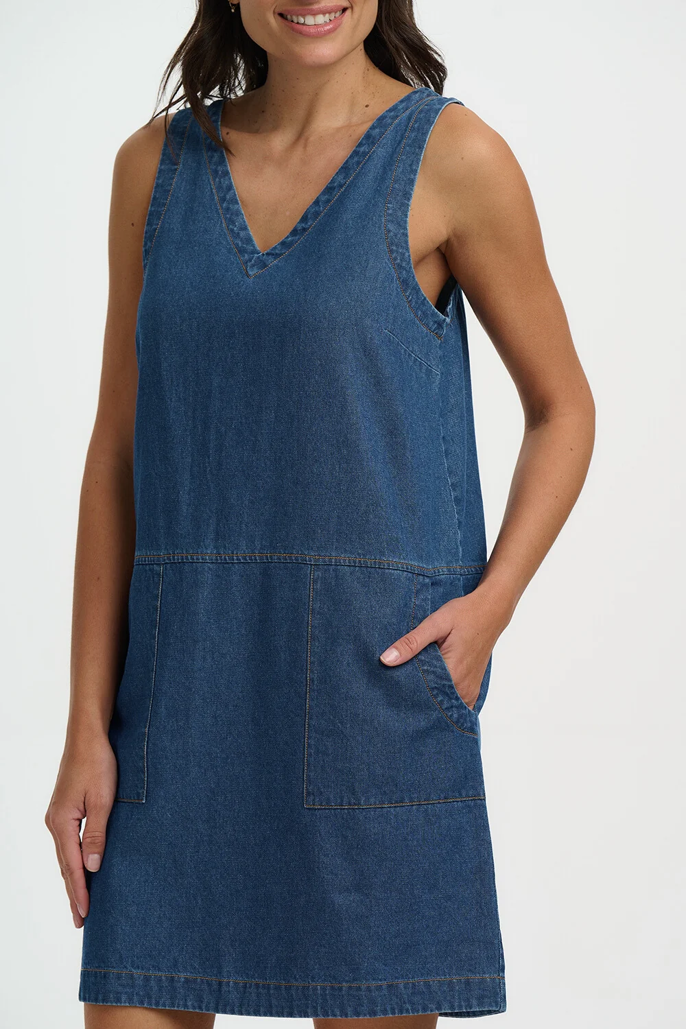 Cecil Tunic Dress - Mid Blue Denim - Image 6