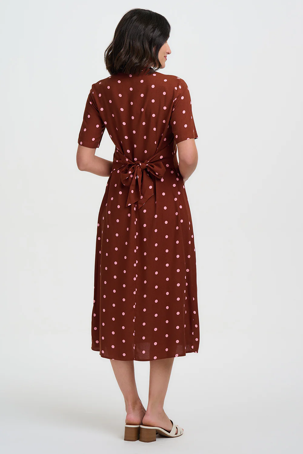 Celeste Midi Shirt Dress - Brown, Pink Polka - Image 7