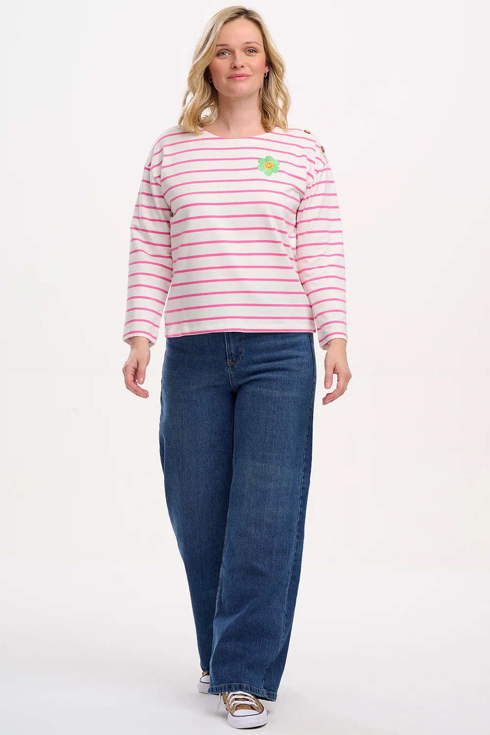 Celine Breton Top - Off-White/Pink, Smiley Flower - Image 3