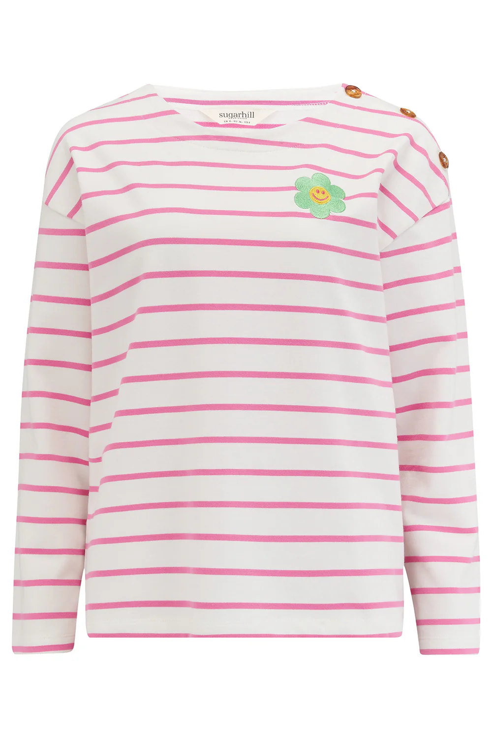 Celine Breton Top - Off-White/Pink, Smiley Flower - Image 5
