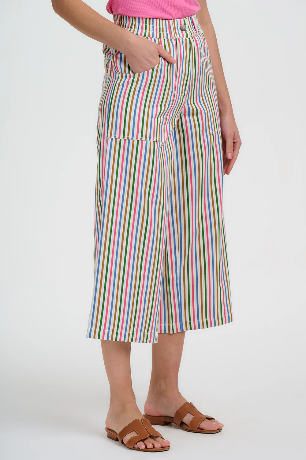 Charlene Cropped Trousers - Multi, Colourful Canvas Stripe - Image 3