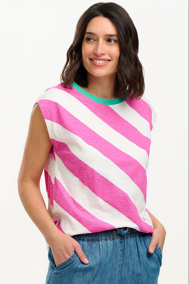 Chrissy Relaxed Tank T-Shirt - Off White/Pink, Brighton Rock - Image 3