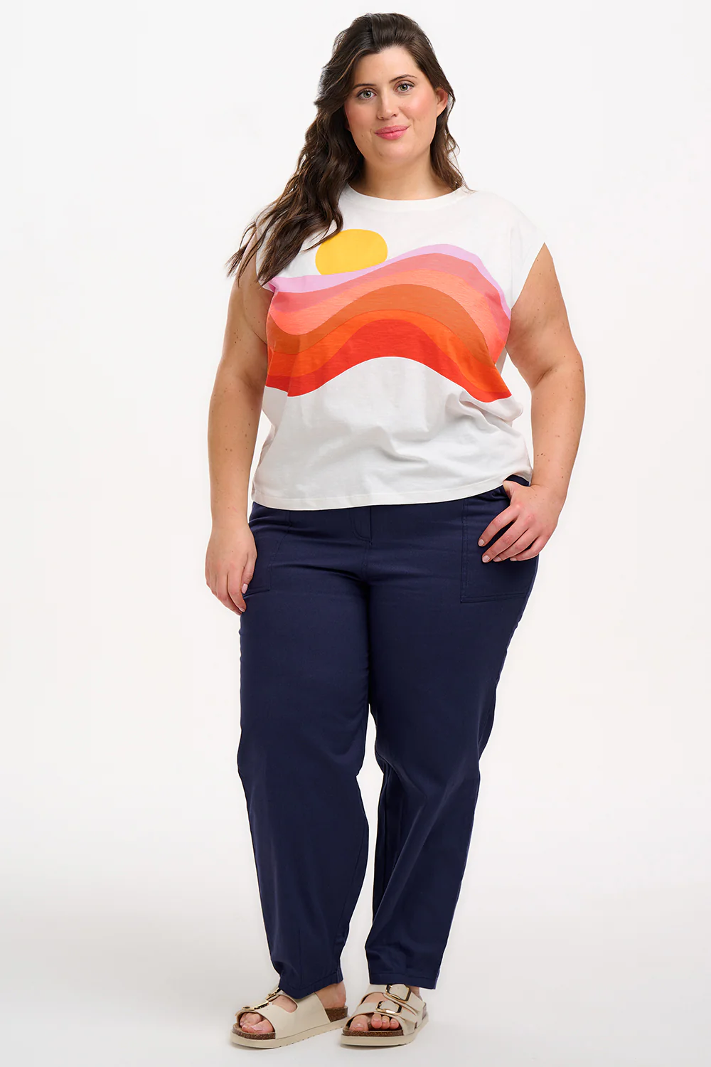 Chrissy Relaxed Tank T-Shirt - Off-White, Sunset Waves - Image 5
