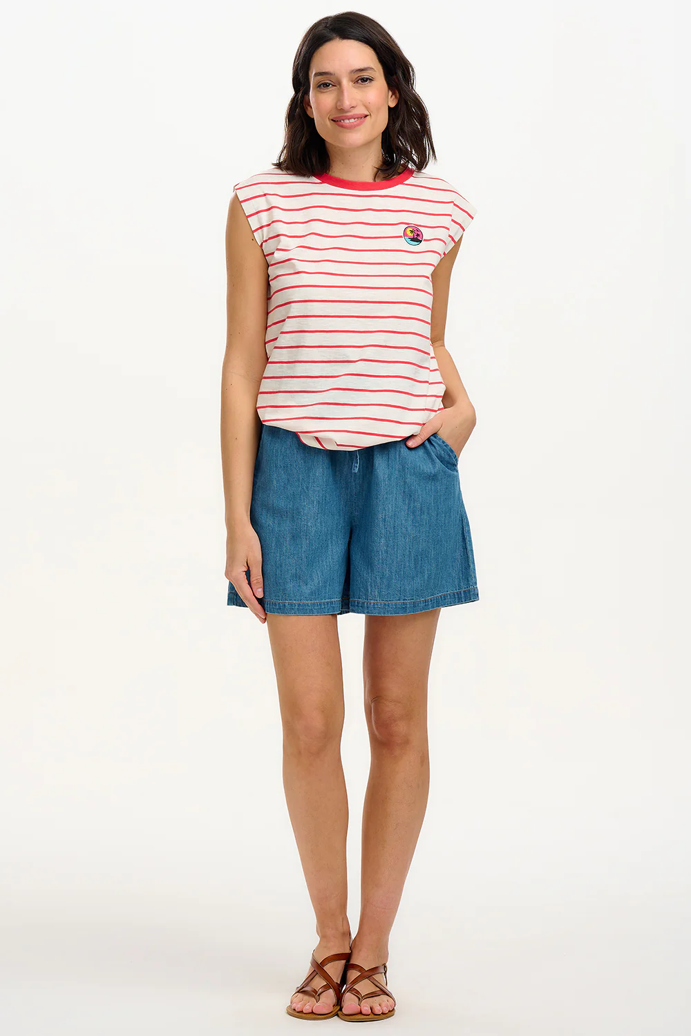 Chrissy Relaxed Tank T-Shirt - White, Red Stripe, Sunset - Image 5