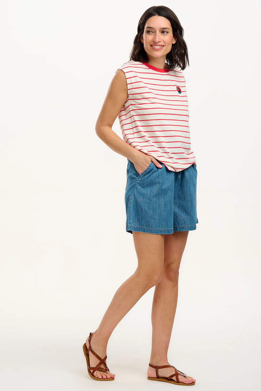 Chrissy Relaxed Tank T-Shirt - White, Red Stripe, Sunset - Image 6