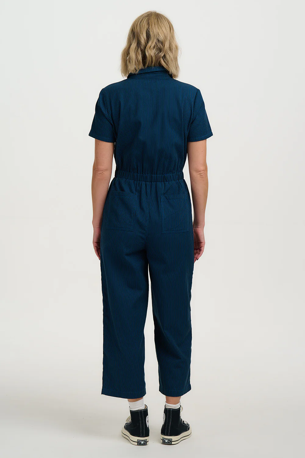 Cora Cropped Jumpsuit - Black/Teal, Thin Stripe - Image 5