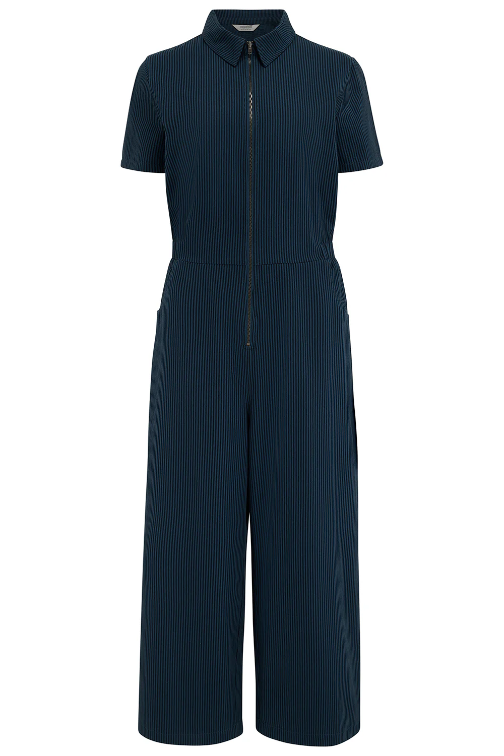Cora Cropped Jumpsuit - Black/Teal, Thin Stripe - Image 6