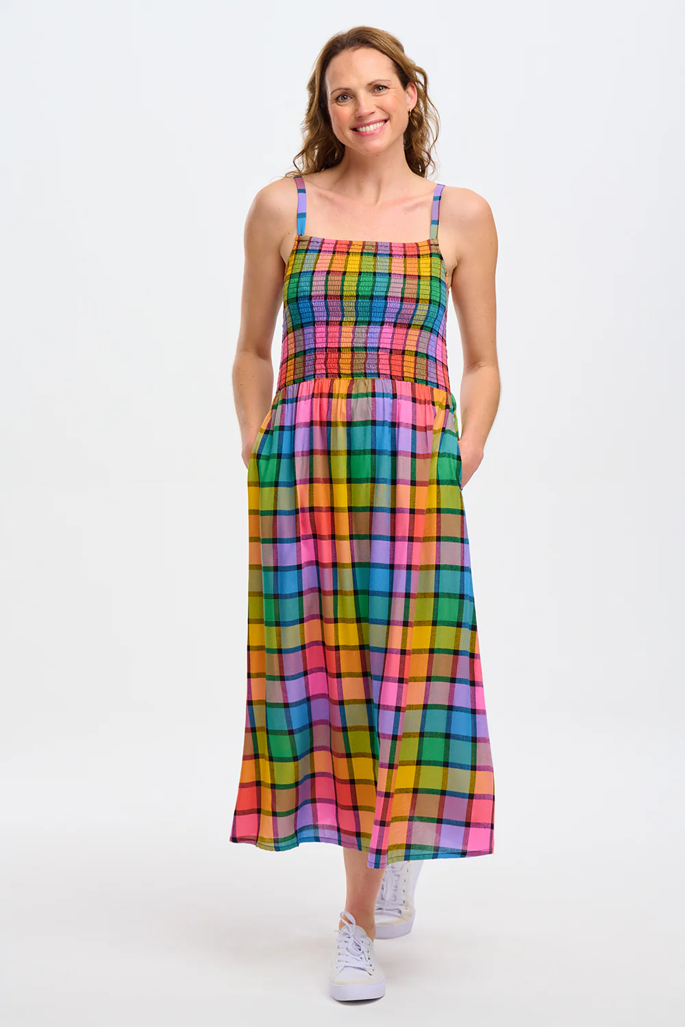 Denali Midi Shirred Sundress - Multi, Summer Rainbow Check - Image 4