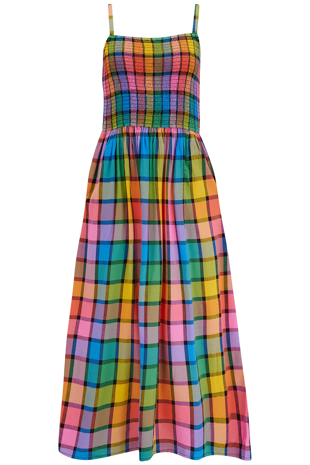 Denali Midi Shirred Sundress - Multi, Summer Rainbow Check - Image 6