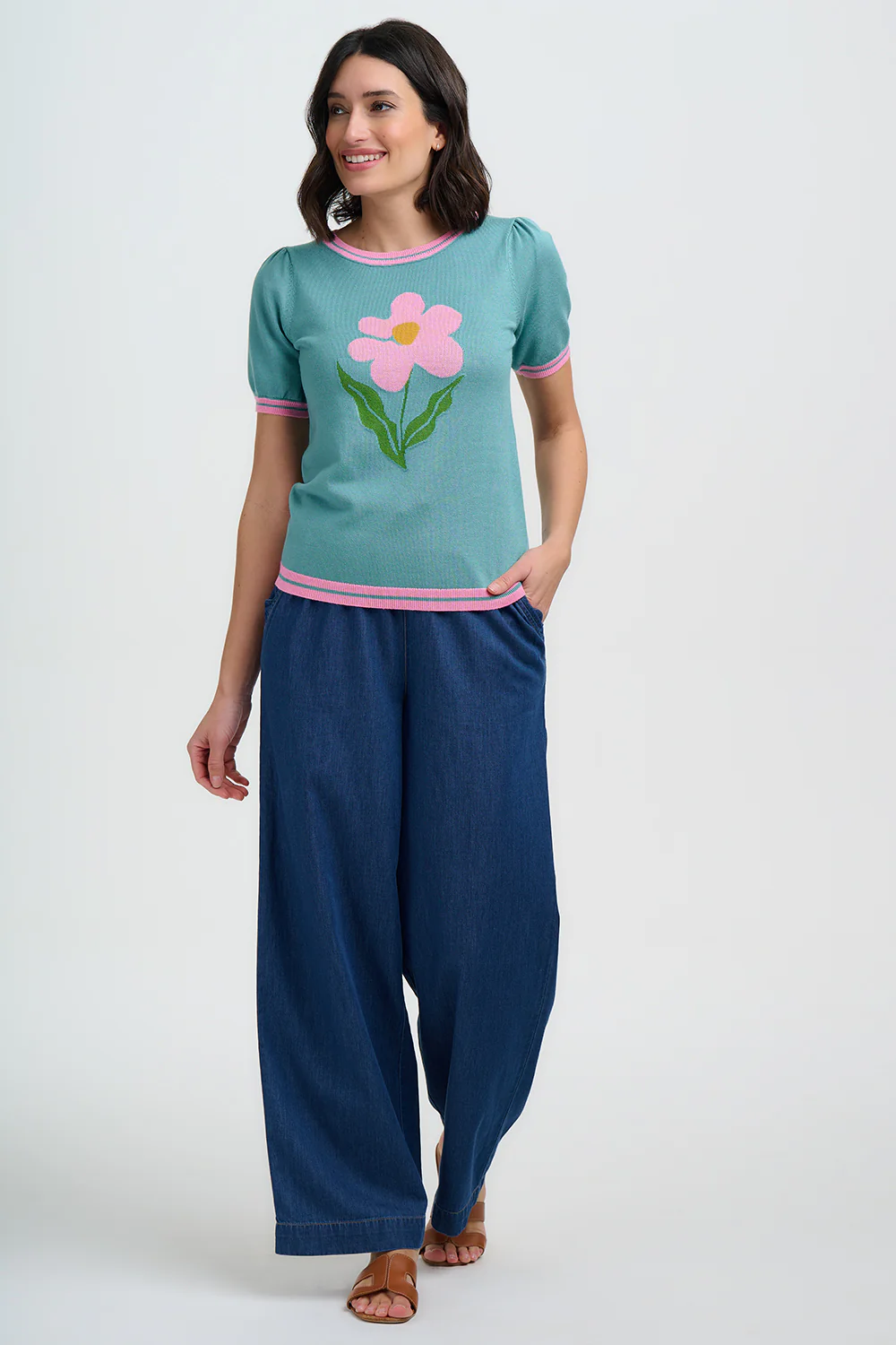 Dominique Knit Top - Green, Art Flower - Image 3