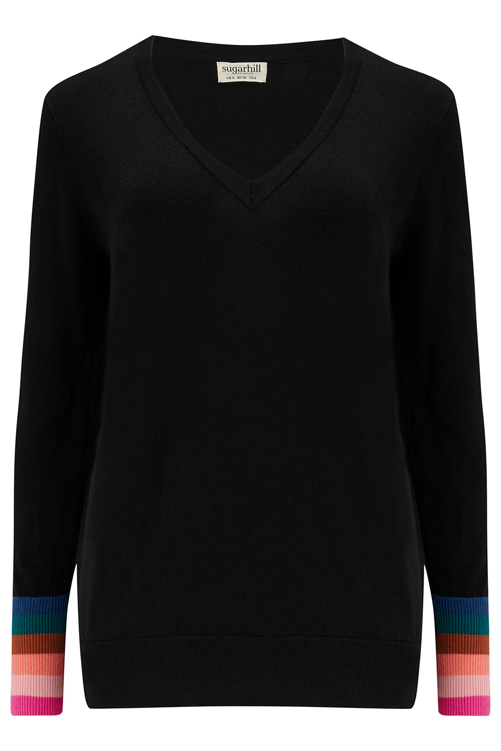 Doris V-neck Jumper - Black, Stripe Cuffs - Image 8