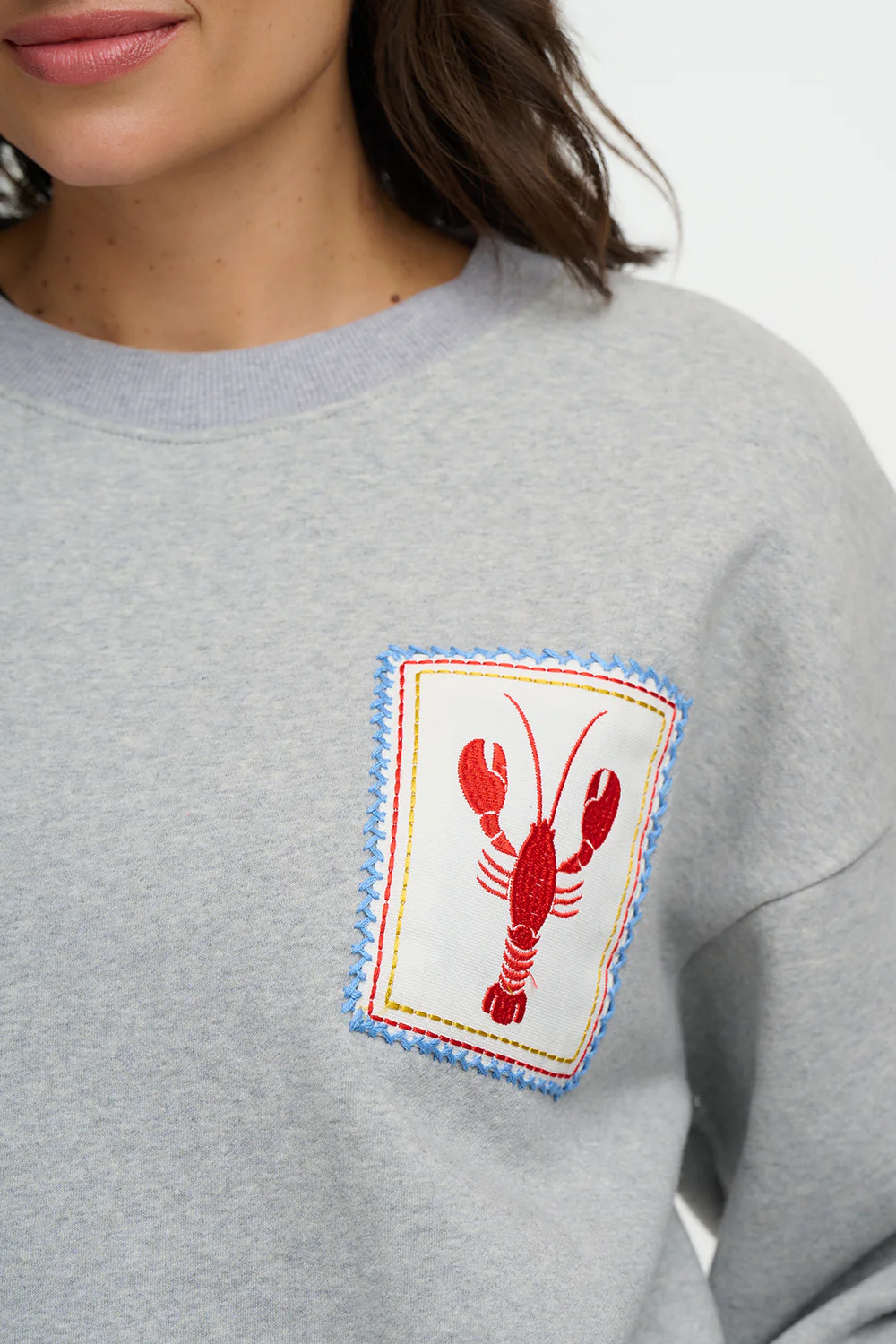 Eadie Relaxed Sweatshirt - Grey Marl, Lobster - Image 3