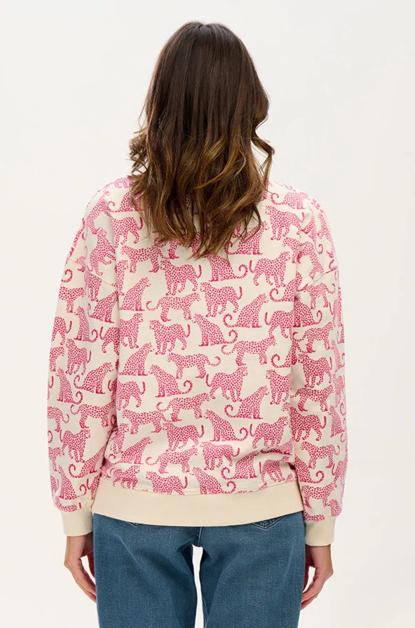 Eadie Relaxed Sweatshirt - Off-White, Pink Leopards - Image 3