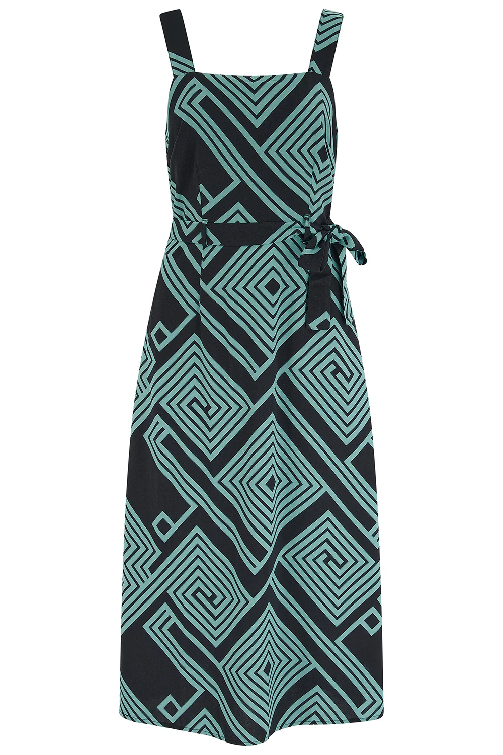 Elva Midi Sundress - Black/Green, Geometric Lines - Image 5
