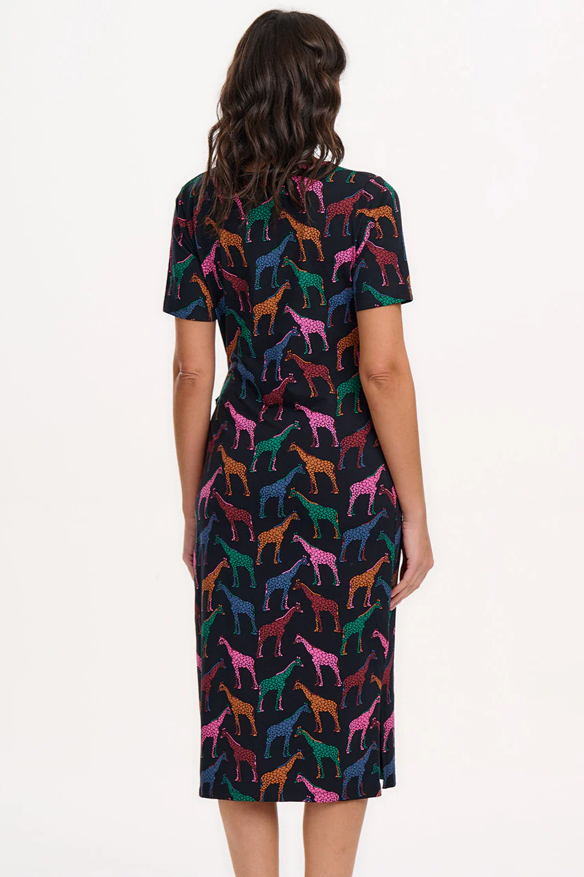 Emersyn Midi Jersey Dress - Black, Giraffe Spots - Image 4